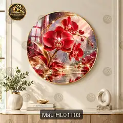 Tranh tráng gương tròn Hoa lan 001 sang trọng decor phòng khách