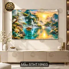 Tranh tráng gương Sơn thủy hữu tình 019 hạc giữa non nước decor phòng khách