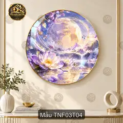 Tranh tròn tráng gương Thiên nhiên fantasy 003 hươu trắng núi non trang trí phòng khách