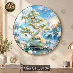 Tranh tròn tráng gương Cây tài lộc 006 hiện đại sáng đẹp decor treo tường phòng khách