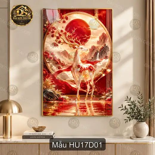 Tranh tráng gương Hươu 017 nghệ thuật decor phòng khách điểm nhấn không gian sang trọng