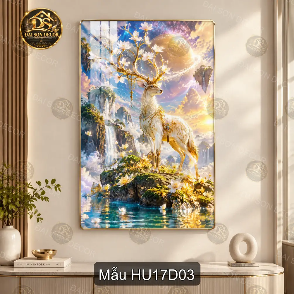 Tranh tráng gương Hươu 017 nghệ thuật decor phòng khách điểm nhấn không gian sang trọng