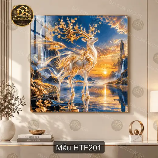 Tranh tráng gương Hươu thần fantasy 2 phong cách nghệ thuật decor phòng khách quà tặng
