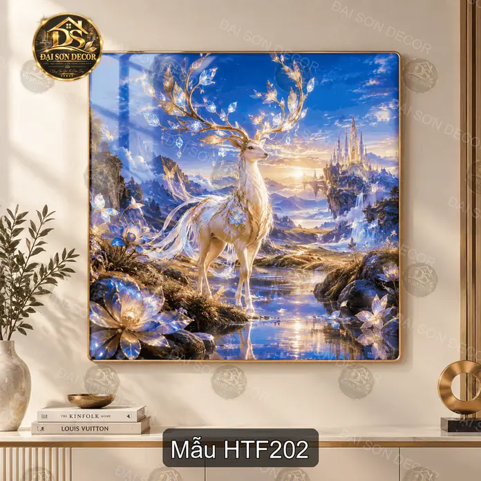 Tranh tráng gương Hươu thần fantasy 2 phong cách nghệ thuật decor phòng khách quà tặng