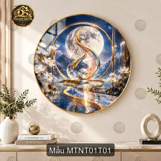 Tranh tròn tráng gương Mặt trăng nghệ thuật 001 decor phòng khách quà tặng sang trọng
