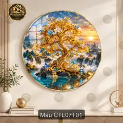 Tranh tròn tráng gương Cây tài lộc 007 treo tường phòng khách phong thủy nghệ thuật