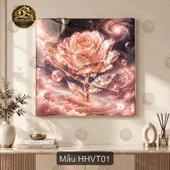 Tranh tráng gương Hoa hồng vũ trụ decor phòng khách quà tặng nghệ thuật cao cấp HHVT01