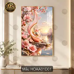 Tranh tráng gương Hoa đào 001 dọc decor nhà cửa quà tặng trang nhã