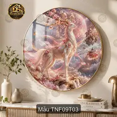 Tranh tròn tráng gương Thiên nhiên fantasy 009 núi ngọc hoa sen decor phòng khách quà tặng