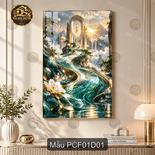 Tranh tráng gương Phong cảnh fantasy 001 dọc decor phòng khách nghệ thuật sang trọng