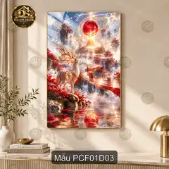 Tranh tráng gương Phong cảnh fantasy 001 dọc decor phòng khách nghệ thuật sang trọng
