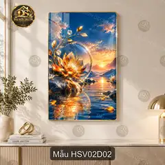 Tranh tráng gương hoa sen vàng sang trọng decor phòng khách dễ phối nội thất