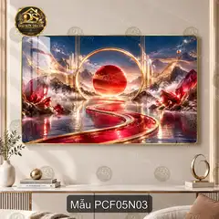 Tranh tráng gương phong cảnh fantasy 005 cá voi vũ trụ decor phòng khách hiện đại