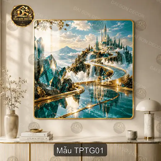 Tranh tráng gương Thành phố thiên giới phong cảnh fantasy trang trí phòng khách TPTG01