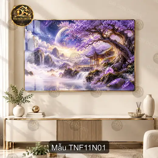 Tranh tráng gương Thiên nhiên fantasy 011 cây cổ thụ tím bên tiên cảnh decor phòng khách