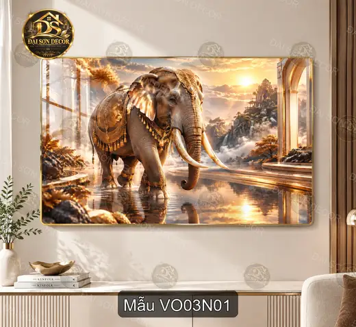 Tranh tráng gương voi Voi 003 decor phòng khách phòng làm việc sang trọng mã VO03N01