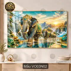 Tranh tráng gương voi Voi 003 decor phòng khách phòng làm việc sang trọng mã VO03N01