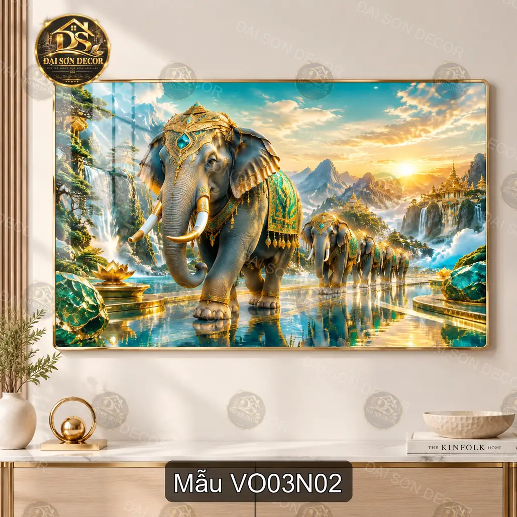 Tranh tráng gương voi Voi 003 decor phòng khách phòng làm việc sang trọng mã VO03N01
