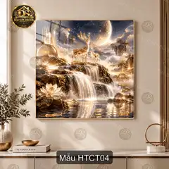 Tranh tráng gương Hươu thần cảnh tiên decor phòng khách phong cách tiên cảnh mẫu HTCT01