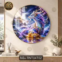 Tranh tráng gương tròn Rồng nghệ thuật 004 phong cách sang trọng decor phòng khách