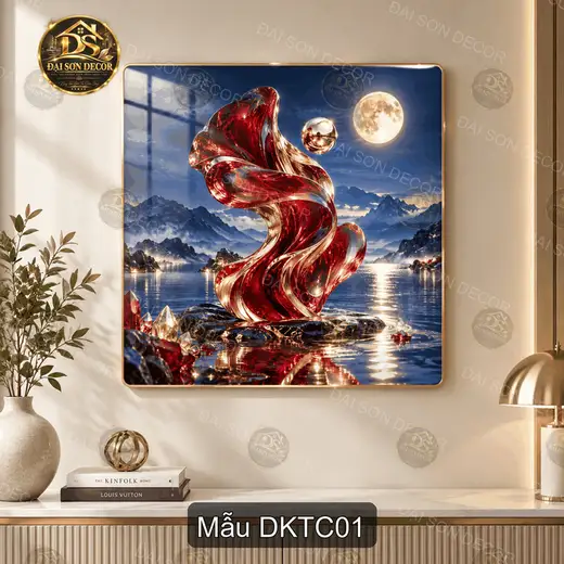 Tranh tráng gương Điêu khắc thiên cảnh phong cảnh hồ núi decor phòng khách sang trọng