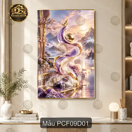 Tranh tráng gương phong cảnh fantasy 009 dọc nghệ thuật trang trí phòng khách