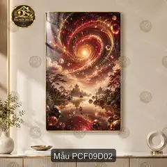 Tranh tráng gương phong cảnh fantasy 009 dọc nghệ thuật trang trí phòng khách