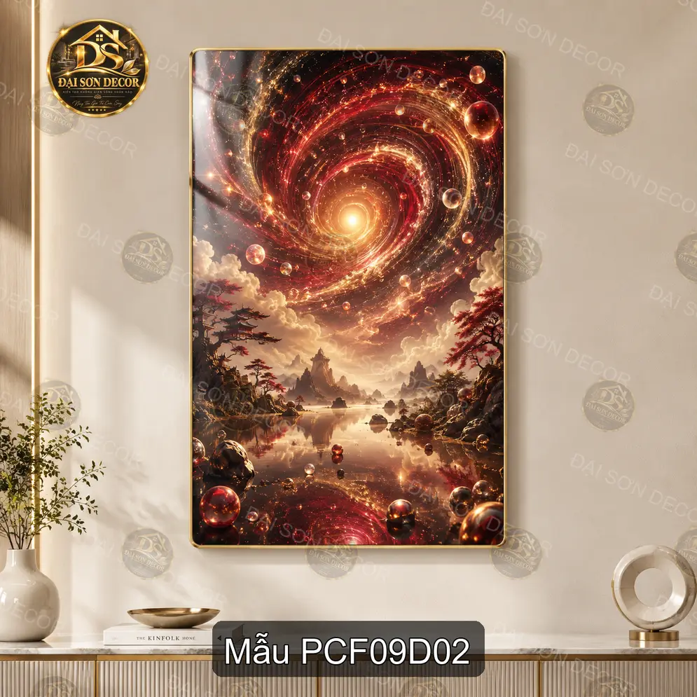 Tranh tráng gương phong cảnh fantasy 009 dọc nghệ thuật trang trí phòng khách