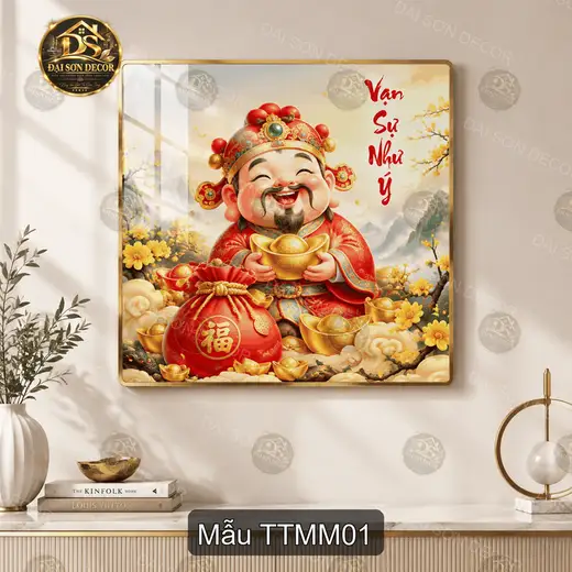Tranh tráng gương Thần tài may mắn Vạn Sự Như Ý decor phòng khách