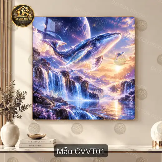 Tranh tráng gương cá voi vũ trụ phong cảnh nghệ thuật decor phòng khách quà tặng ý nghĩa