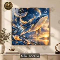 Tranh tráng gương cá voi vũ trụ phong cảnh nghệ thuật decor phòng khách quà tặng ý nghĩa