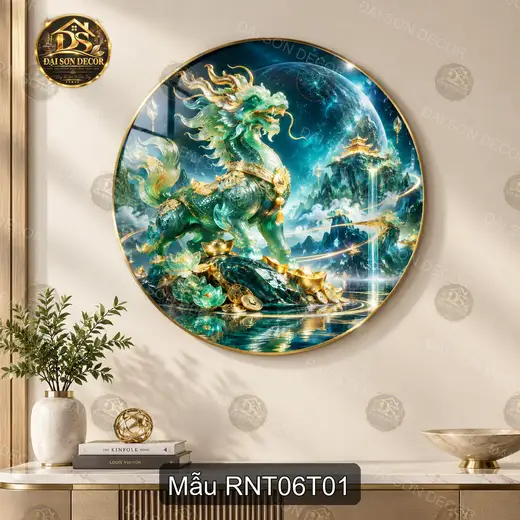 Tranh tròn tráng gương Rồng nghệ thuật 006 sang trọng decor phòng khách nội thất cao cấp