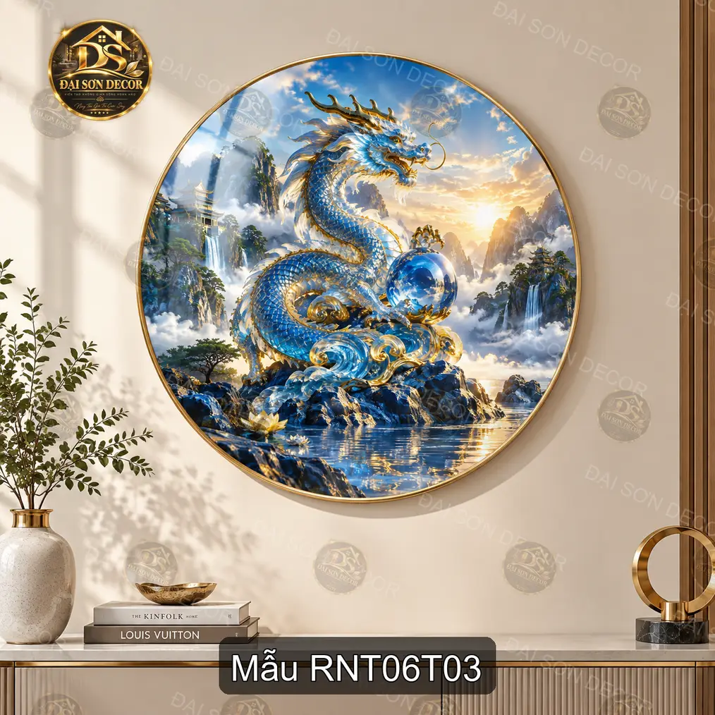 Tranh tròn tráng gương Rồng nghệ thuật 006 sang trọng decor phòng khách nội thất cao cấp