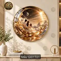 Tranh tráng gương tròn Gia đình 001 sum vầy decor phòng khách quà tặng ý nghĩa