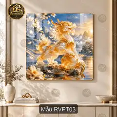 Tranh tráng gương Rồng vàng phong thủy treo tường phòng khách decor sang trọng