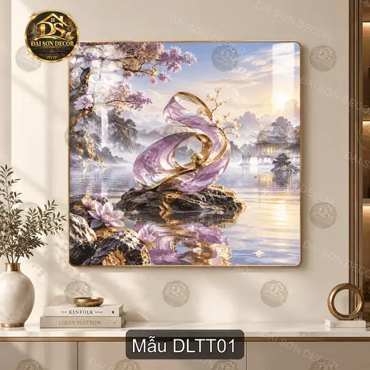 Tranh tráng gương Dải lụa thủy tinh trang trí phòng khách mẫu DLTT01