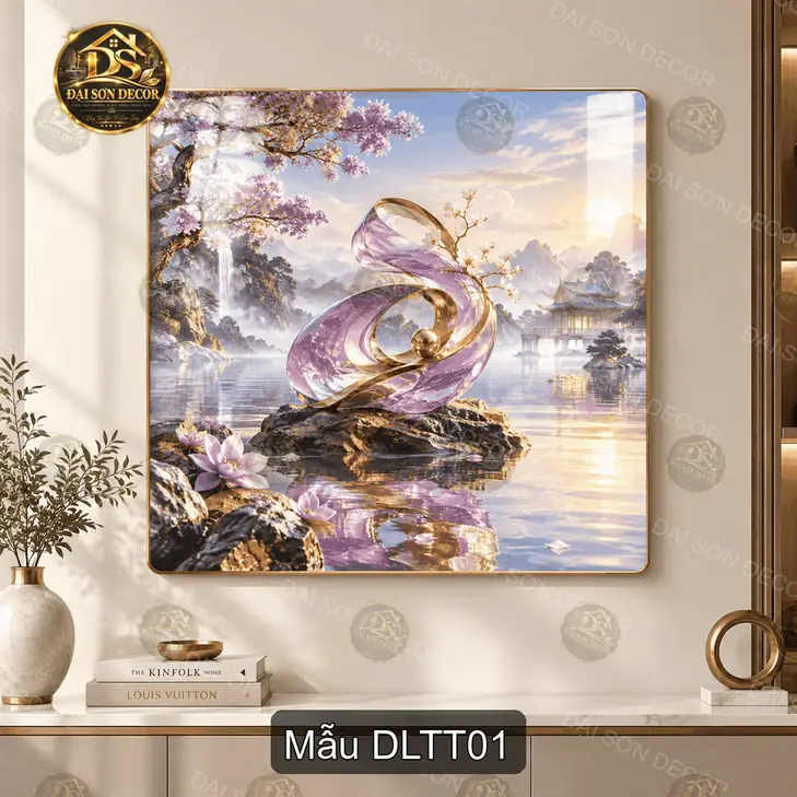 Tranh tráng gương Dải lụa thủy tinh trang trí phòng khách mẫu DLTT01