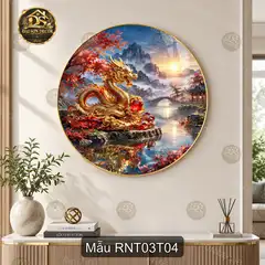 Tranh tráng gương tròn Rồng nghệ thuật 003 phong cách huyền ảo decor phòng khách sang trọng