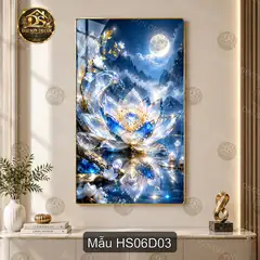Tranh tráng gương Hoa sen 006 treo dọc decor phòng khách phong cảnh hồ sen nghệ thuật