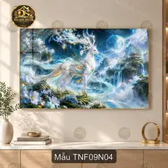 Tranh tráng gương Thiên nhiên fantasy 009 phong cảnh mặt trời đỏ sang trọng decor phòng khách