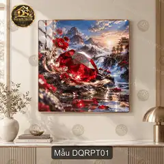 Tranh tráng gương đá quý ruby phong thủy cảnh núi non decor phòng khách quà tặng