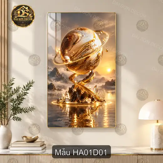 Tranh tráng gương Hành tinh 001 treo dọc decor phòng khách phong cách vũ trụ nghệ thuật
