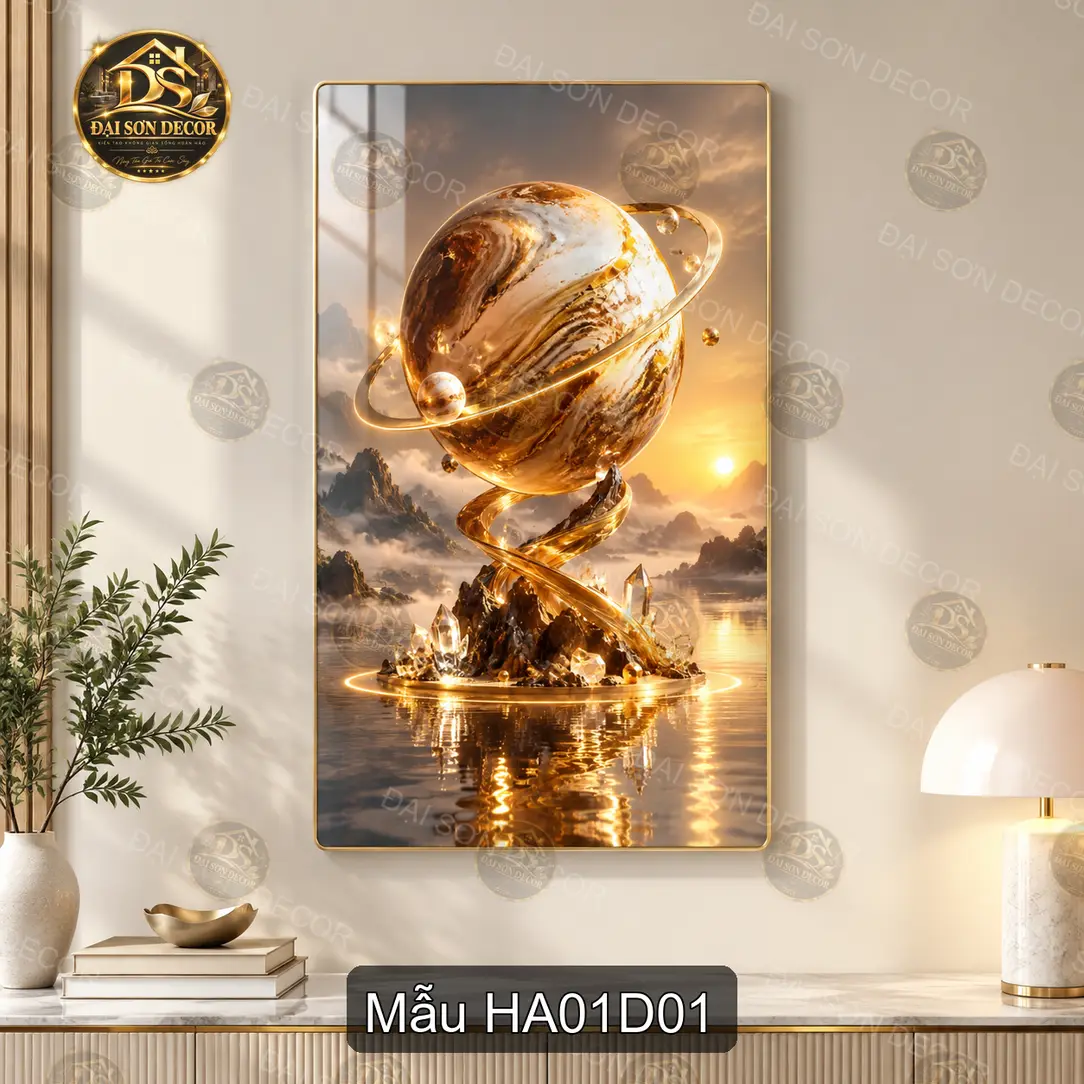 Tranh tráng gương Hành tinh 001 treo dọc decor phòng khách phong cách vũ trụ nghệ thuật