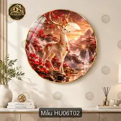 Tranh tròn tráng gương Hươu 006 phong cách hiện đại sáng đẹp decor tường phòng khách
