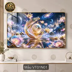 Tranh tráng gương Vũ trụ 001 hoa sen ngân hà decor phòng khách quà tặng