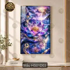 Tranh tráng gương hoa sen vàng phong cảnh sơn thủy sang trọng decor phòng khách