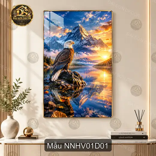 Tranh tráng gương Núi non hùng vĩ 001 đại bàng hồ núi decor phòng khách nghệ thuật
