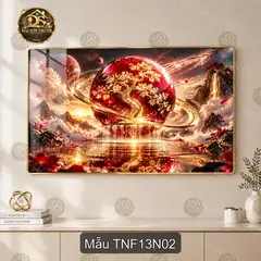 Tranh tráng gương Thiên nhiên fantasy 013 hươu thần hành tinh hồng hiện đại treo tường phòng khách
