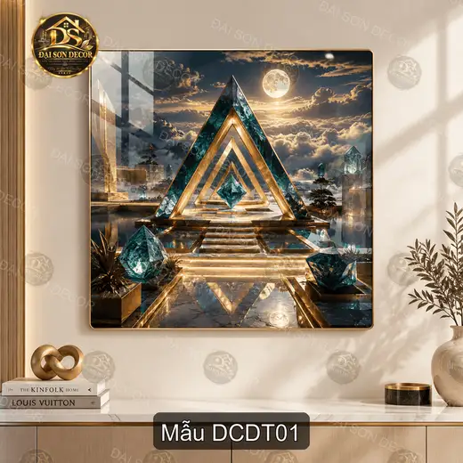Tranh tráng gương Đền cổ dưới trăng decor nghệ thuật treo tường phòng khách
