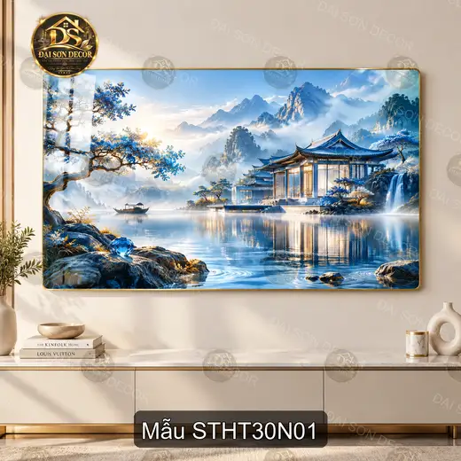 Tranh tráng gương Sơn thủy hữu tình 030 non nước hữu tình decor phòng khách sang trọng